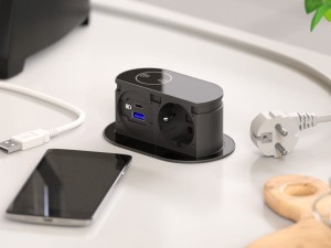 HPF Piccolino QI Schucko + USB A/C + indukcyjna Czarny glass