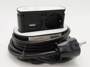 HPF Piccolino QI Schucko + USB A/C + indukcyjna Biały glass