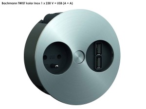 BACHMANN TWIST gniazdo zasilające 1x230V + USB (A+A) kolor INOX