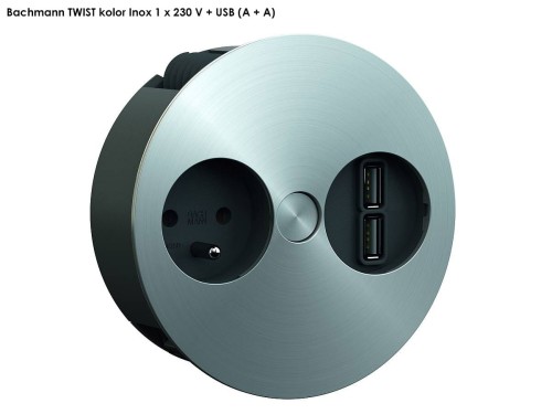 BACHMANN TWIST gniazdo zasilające 1x230V + USB (A+A) kolor INOX