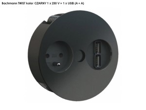 BACHMANN TWIST gniazdo zasilające 1x230V + USB (A+A) kolor CZARNY