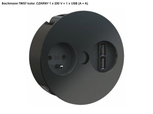 BACHMANN TWIST gniazdo zasilające 1x230V + USB (A+A) kolor CZARNY