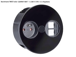 BACHMANN TWIST gniazdo zasilające 1x230V + 2xKeystone CZARNY