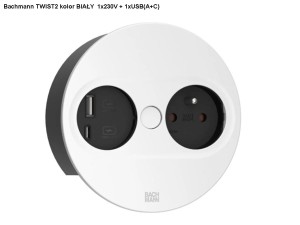 BACHMANN TWIST 2 ROUND PUSH gniazdo zasilające 1x230V + USB A/C BIAŁY 
