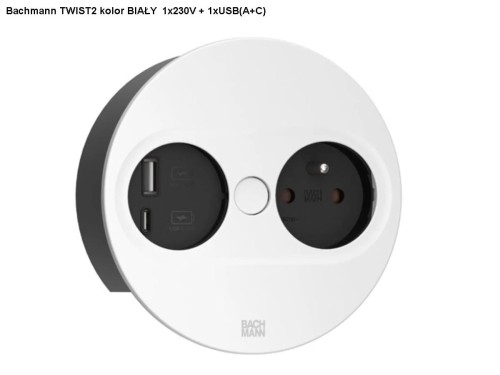 BACHMANN TWIST 2 ROUND PUSH gniazdo zasilające 1x230V + USB A/C BIAŁY 