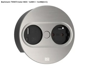 BACHMANN TWIST 2 ROUND PUSH gniazdo zasilające 1x230V + USB A/C INOX