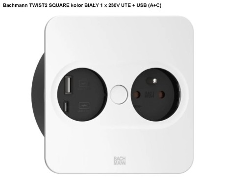 BACHMANN TWIST 2 SQUARE PUSH gniazdo zasilające 1x230V + USB A/C BIAŁY 