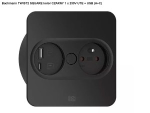 BACHMANN TWIST 2 SQUARE PUSH gniazdo zasilające 1x230V + USB A/C CZARNY