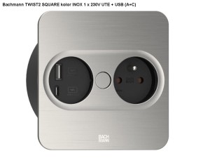 BACHMANN TWIST 2 SQUARE PUSH gniazdo zasilające 1x230V + USB A/C INOX