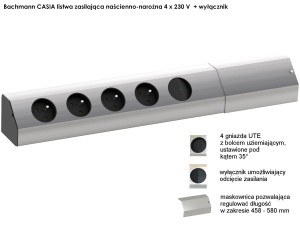 Bachmann CASIA listwa zasilająca naścienno-narożna 4x230V+włącznik