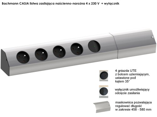 Bachmann CASIA listwa zasilająca naścienno-narożna 4x230V+włącznik