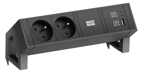 BACHMANN DESK 2 listwa zasilająca 2x230V + USB A/C CZARNY