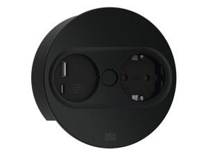 BACHMANN TWIST 2 ROUND PUSH gniazdo zasilające 1x230V Schuko + 1xUSB(A+C) CZARNY