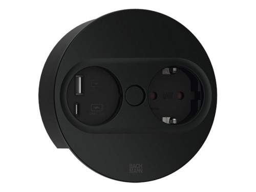 BACHMANN TWIST 2 ROUND PUSH gniazdo zasilające 1x230V Schuko + 1xUSB(A+C) CZARNY