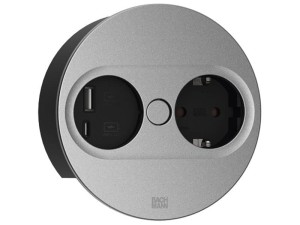BACHMANN TWIST 2 ROUND PUSH gniazdo zasilające 1x230V Schuko + 1xUSB(A+C) SREBRNY