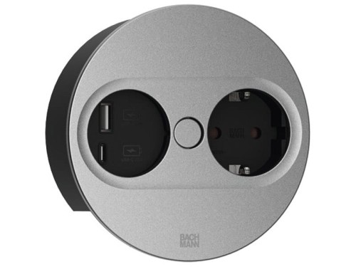 BACHMANN TWIST 2 ROUND PUSH gniazdo zasilające 1x230V Schuko + 1xUSB(A+C) SREBRNY