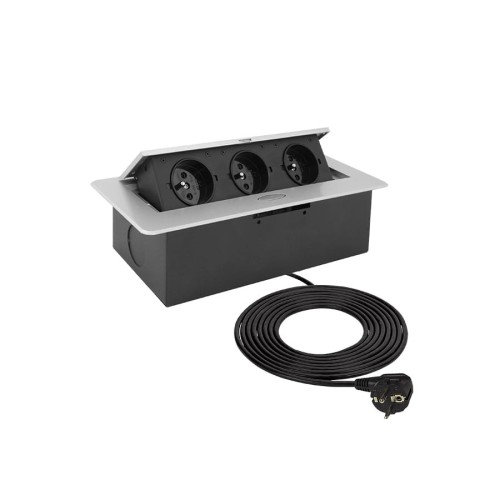 Gniazdo wpuszczane KBOX 3x230 UTE Alu przewód 1,5m