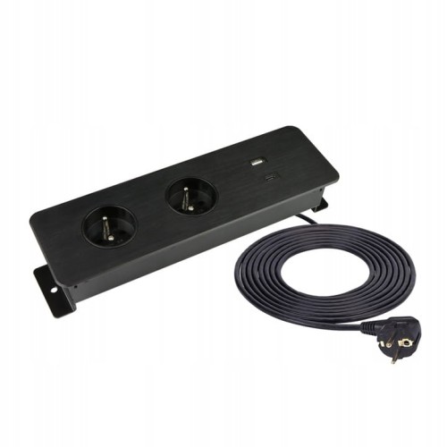 DL- Gniazdo TAOBOX 2xUTE+USB A/C Czarny