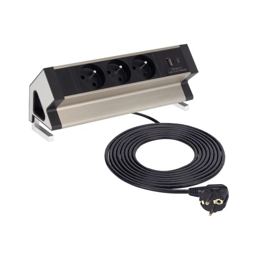 DL- Gniazdo DESK BOX 3xUTE+USB A/C Inox
