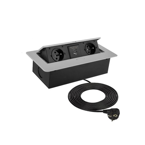 Gniazdo wpuszczane KBOX 2x230 +USB A/C Alu przewód 3m