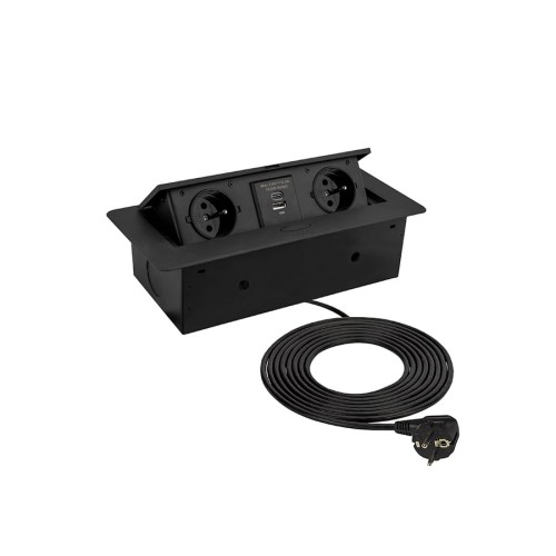 Gniazdo wpuszczane KBOX 2x230 +USB A/C Czarne 3m