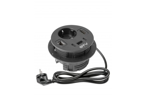 GTV-Gniazdo RONDO czarne 1x230V Schuko USB A/2C +RJ45 +HDMI