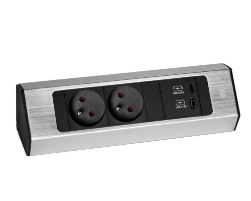 Bachmann CASIA 2 SHORT listwa zasilająca naścienno-narożna 2x230V+USB(A+C) INOX