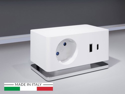 ASA VERSAQ białe gniazdo nablatowe 1x230V + USB A/C + podstawa chrom