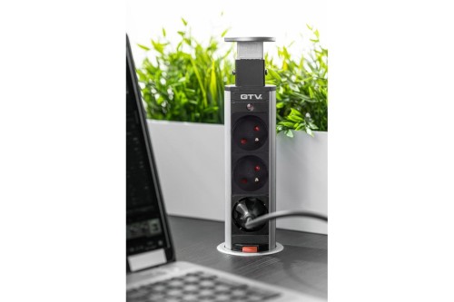 GTV - Gniazdo wysuwne fi60 srebrne 3x230V