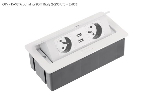 GTV - KASETA uchylna SOFT Biały 2x230V + USB (A+A)