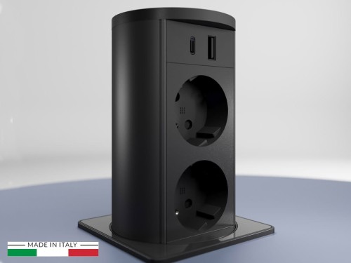 ASA VERSALIFT SQUARE czarne gniazdo wysuwne 2x230V + USB A/C + indukcja