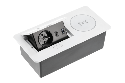 GTV- Gniazdo meblowe AVARO PLUS Białe 230V + USB A+C + indukcyjna