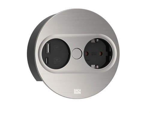 BACHMANN TWIST 2 ROUND PUSH gniazdo zasilające 1x230V Schuko + 1xUSB(A+C) INOX