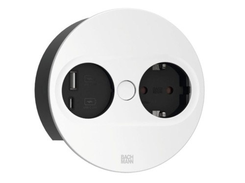 BACHMANN TWIST 2 ROUND PUSH gniazdo zasilające 1x230V Schuko + 1xUSB(A+C) BIAŁY
