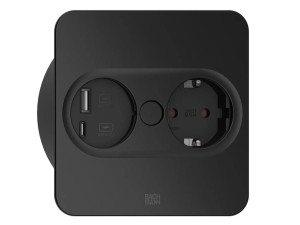 BACHMANN TWIST 2 SQUARE PUSH gniazdo zasilające 1x230V Schuko + 1xUSB(A+C) CZARNY