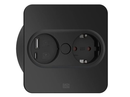 BACHMANN TWIST 2 SQUARE PUSH gniazdo zasilające 1x230V Schuko + 1xUSB(A+C) CZARNY