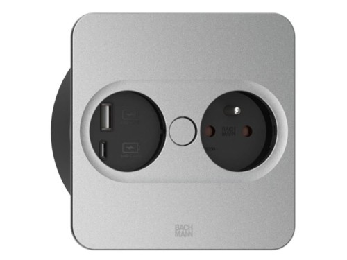 BACHMANN TWIST 2 SQUARE PUSH gniazdo zasilające 1x230V + 1xUSB(A+C) SREBRNY