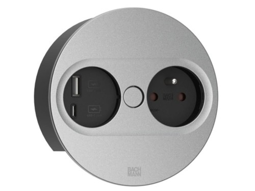 BACHMANN TWIST 2 ROUND PUSH gniazdo zasilające 1x230V + 1xUSB(A+C) SREBRNY