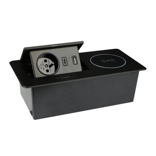Gniazdo ZEOBOX 230V + USB A/C + ładowarka indukcyjna CZARNY