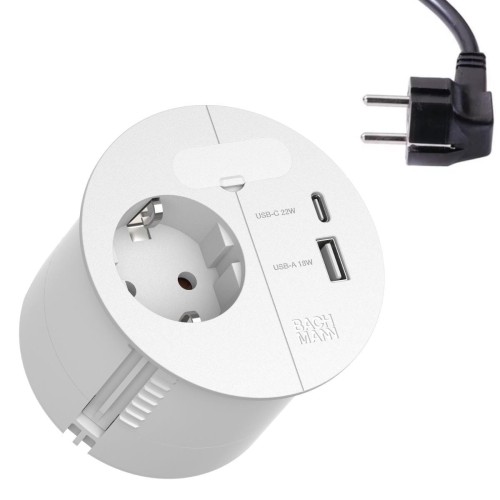 BACHMANN LOOP IN CHARGE gniazdo zasilające 230V Schuko + USB A/C 22W BIAŁY 