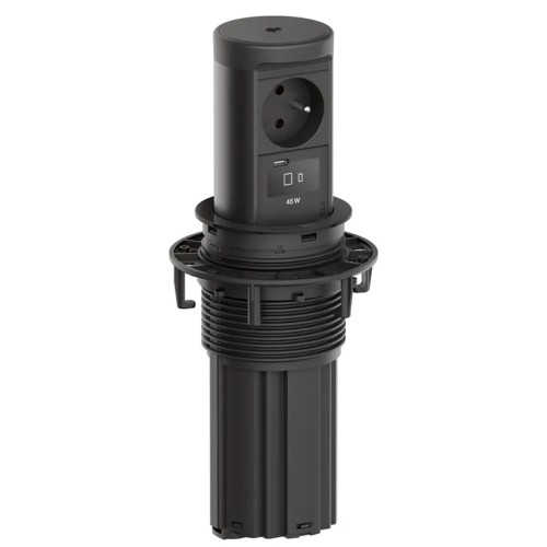 BACHMANN ELEVATOR 2 gniazdo zasilające 1x230V + USB C 45W +QI2 CZARNY GST18