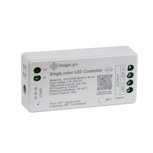 OVI Sterownik MONO RF 12-24VDC 12A Biały