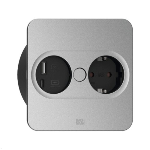 BACHMANN TWIST 2 SQUARE PUSH gniazdo zasilające 1x230V Schuko + 1xUSB(A+C) SREBRNY