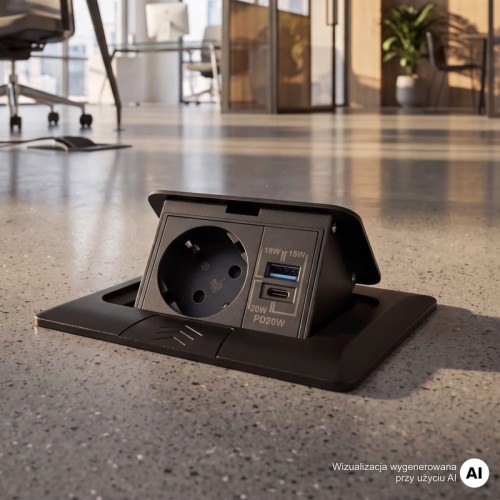 DL-Gniazdo FLOOR BOX podłogowe 1x230V Schuko + USB A/C Czarne