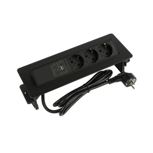 DL- gniazdo FLIXBOX czarne 3x230V Schuko + USB A/C