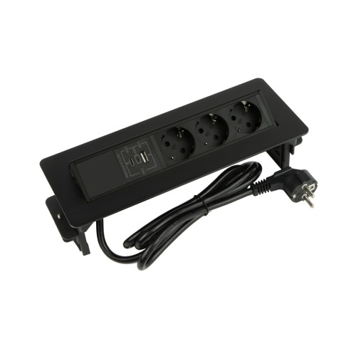 DL- gniazdo FLIXBOX czarne 3x230V Schuko + USB A/C
