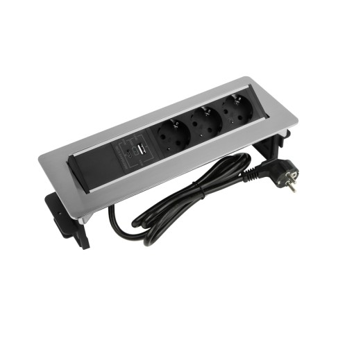 DL- gniazdo FLIXBOX stal drapana 3x230V Schuko + USB A/C