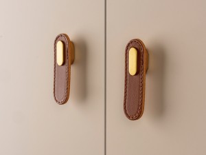 VIEFE Gałka OBLONG 0507 skóra brąz/złoty guzik 70