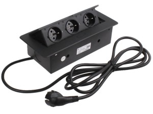 Gniazdo wpuszczane KBOX 3x230 UTE Czarny przewód 3m