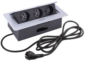 Gniazdo wpuszczane KBOX 3x230 UTE Alu przewód 3m